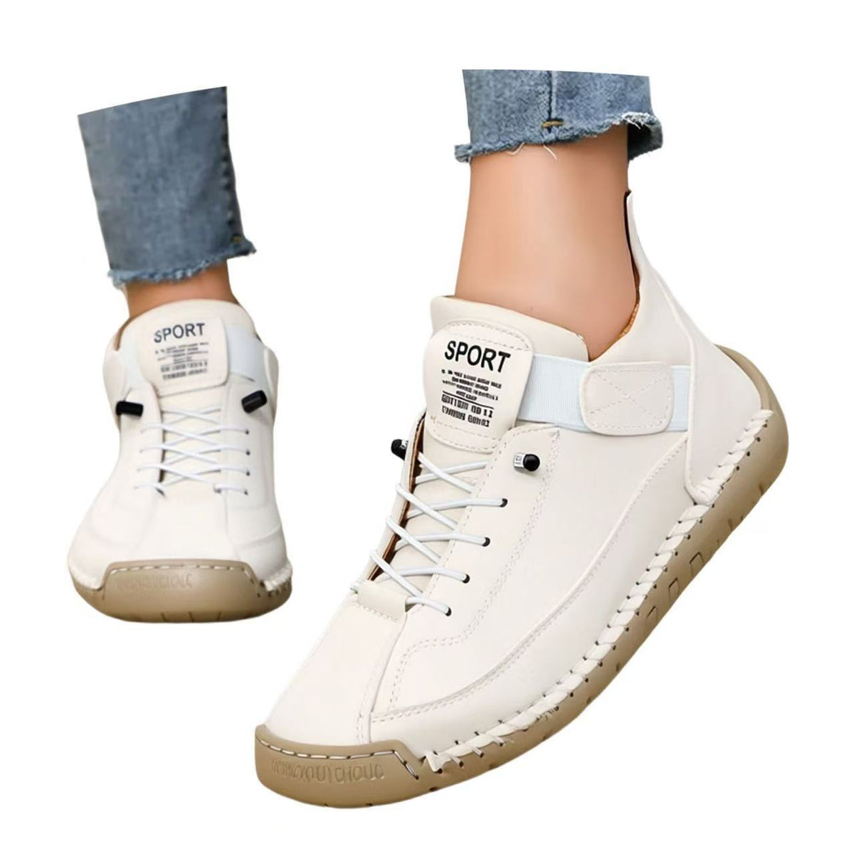 Saela hand-stitched flats in velvet white