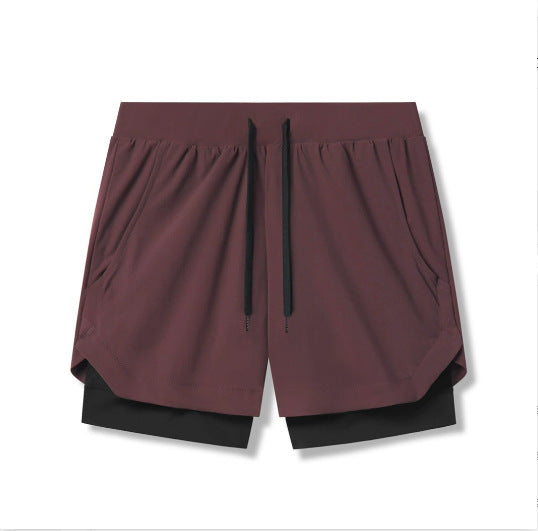 Mens Double Layer Running Shorts Athletic Breathable Training Pants