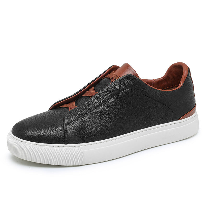 Auden | Men's Leather Slip-On Sneakers Elastic Strap Casual