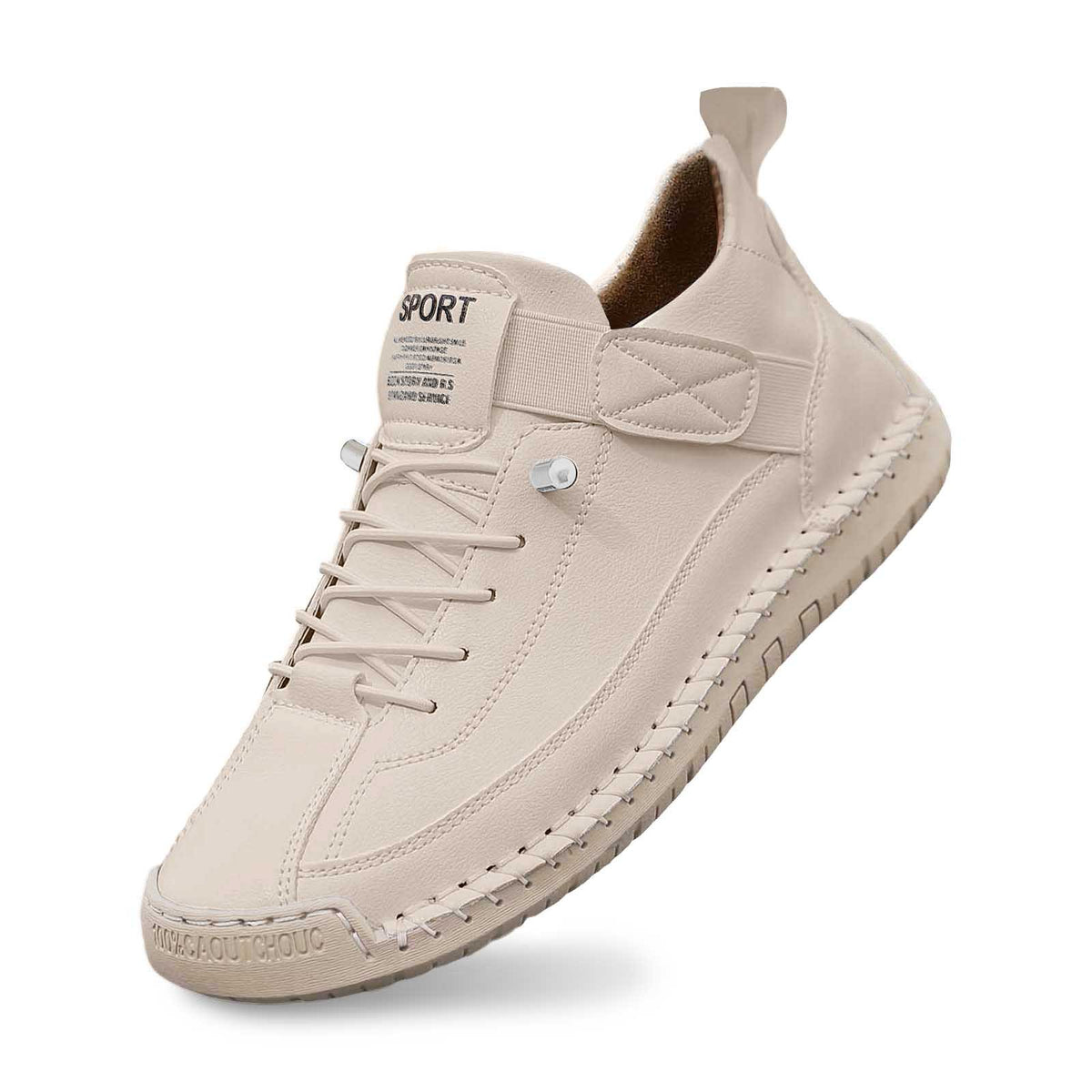 Saela hand-stitched flats in white sand