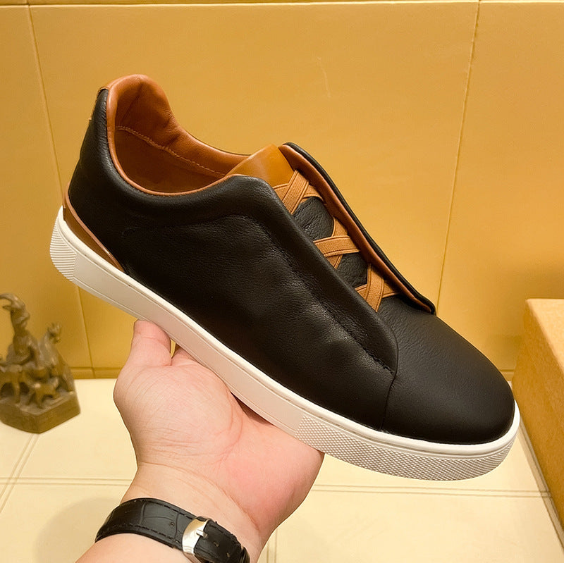 Auden | Men's Leather Slip-On Sneakers Elastic Strap Casual