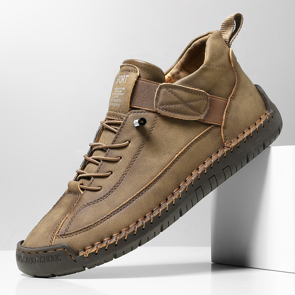 Saela hand-stitched flats in khaki