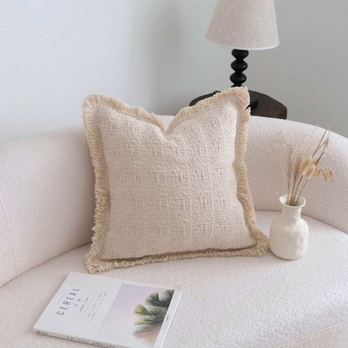 Cotton Linen Throw Pillow Cover | Lace Trim & Tassels