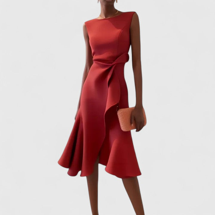 Mireille | Women's Sleeveless Asymmetric Draped Midi Dress
