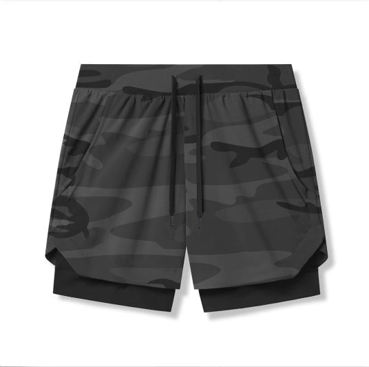Mens Double Layer Running Shorts Athletic Breathable Training Pants