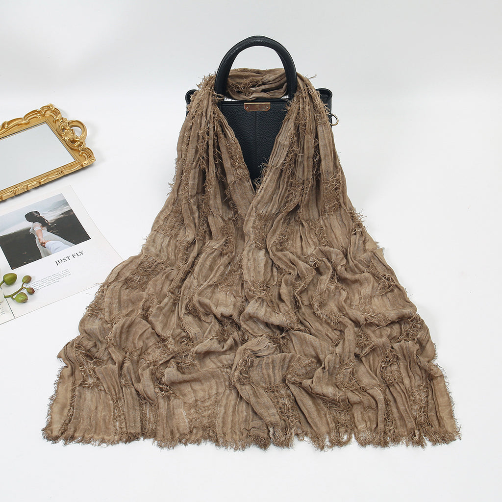 Bernadette | Distressed Fringe Cotton-Linen Shawl Scarf