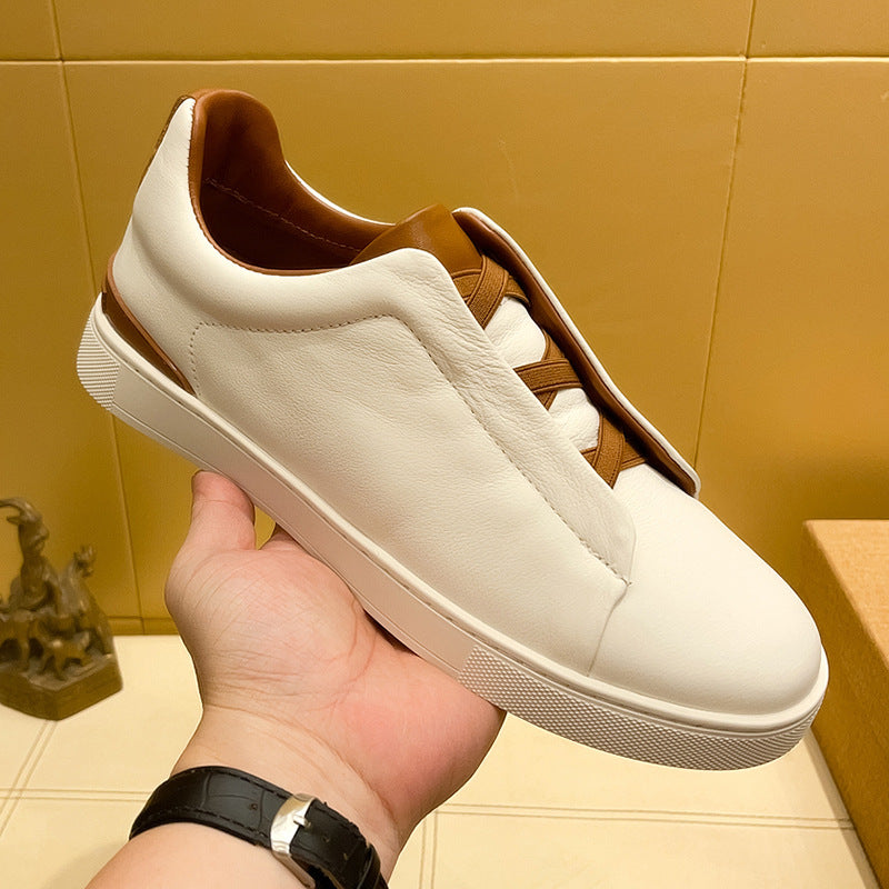 Auden | Men's Leather Slip-On Sneakers Elastic Strap Casual