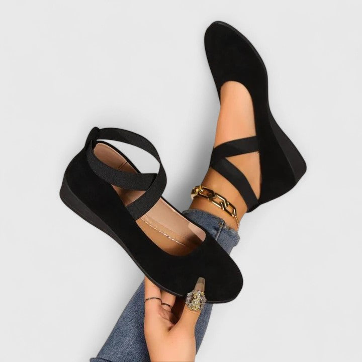Noemi | Women's Suede Criss-Cross Strap Low-Wedge Flats