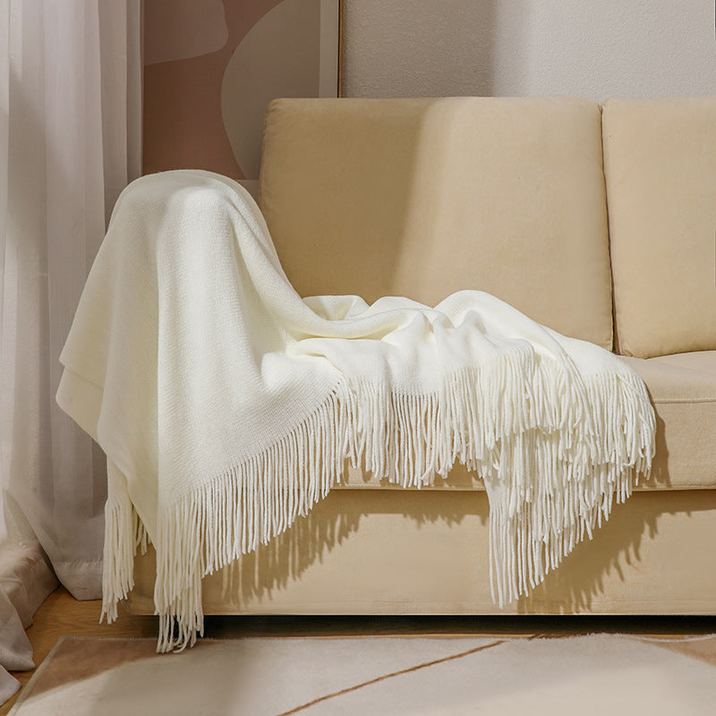 Knitted Tassel Throw Blanket