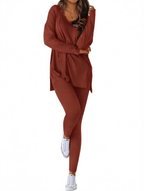 Layla split-hem top and leggings set in brown