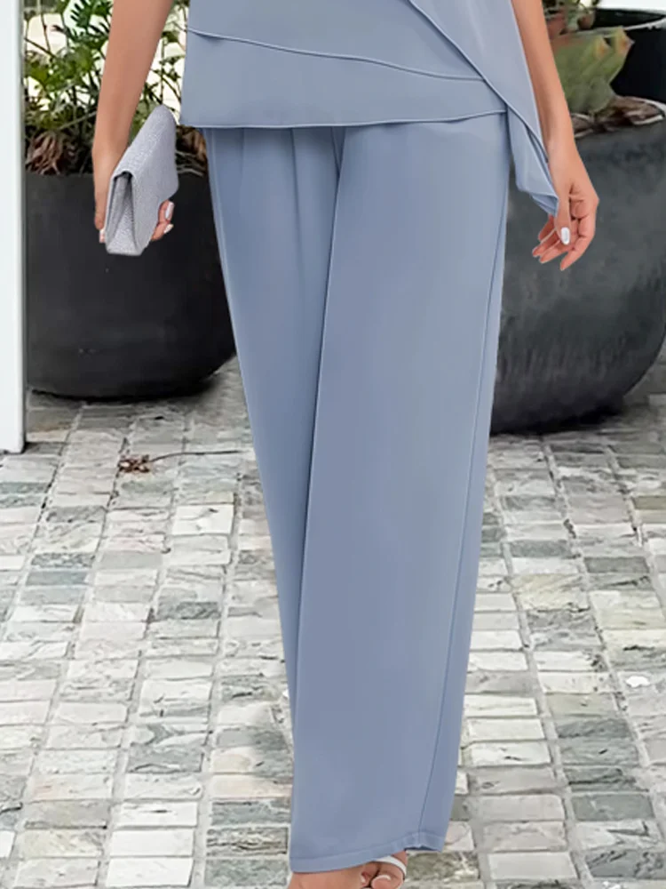 Elizabeth | Women's Chiffon Cape-Sleeve Top and Wide-Leg Trouser Set