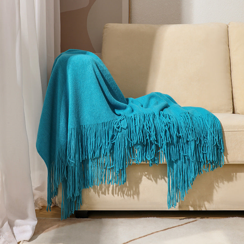 Knitted Tassel Throw Blanket