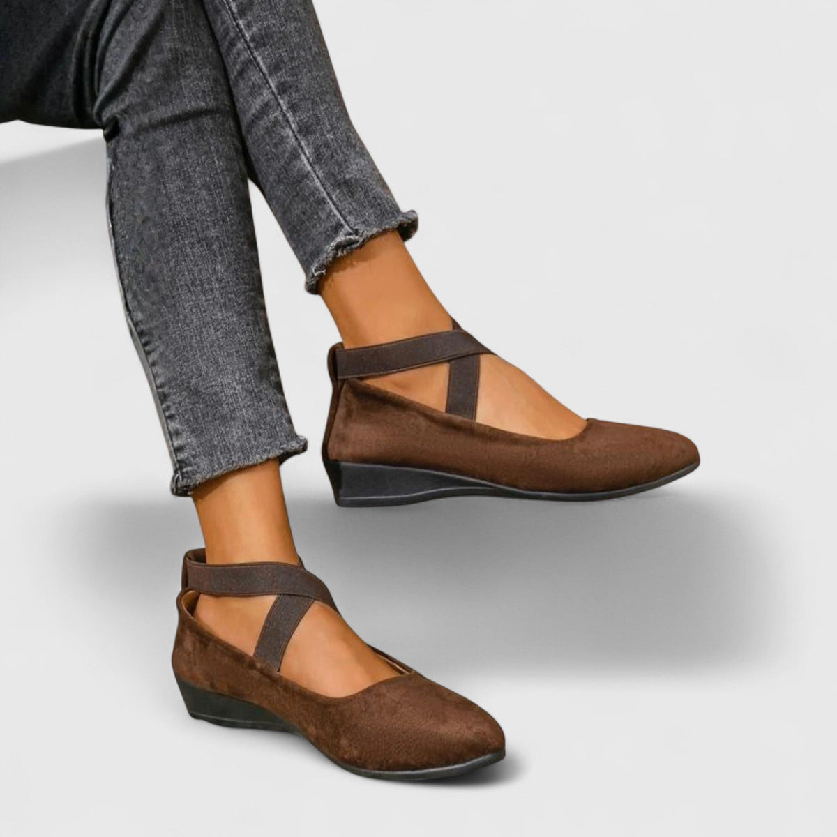 Noemi | Women's Suede Criss-Cross Strap Low-Wedge Flats
