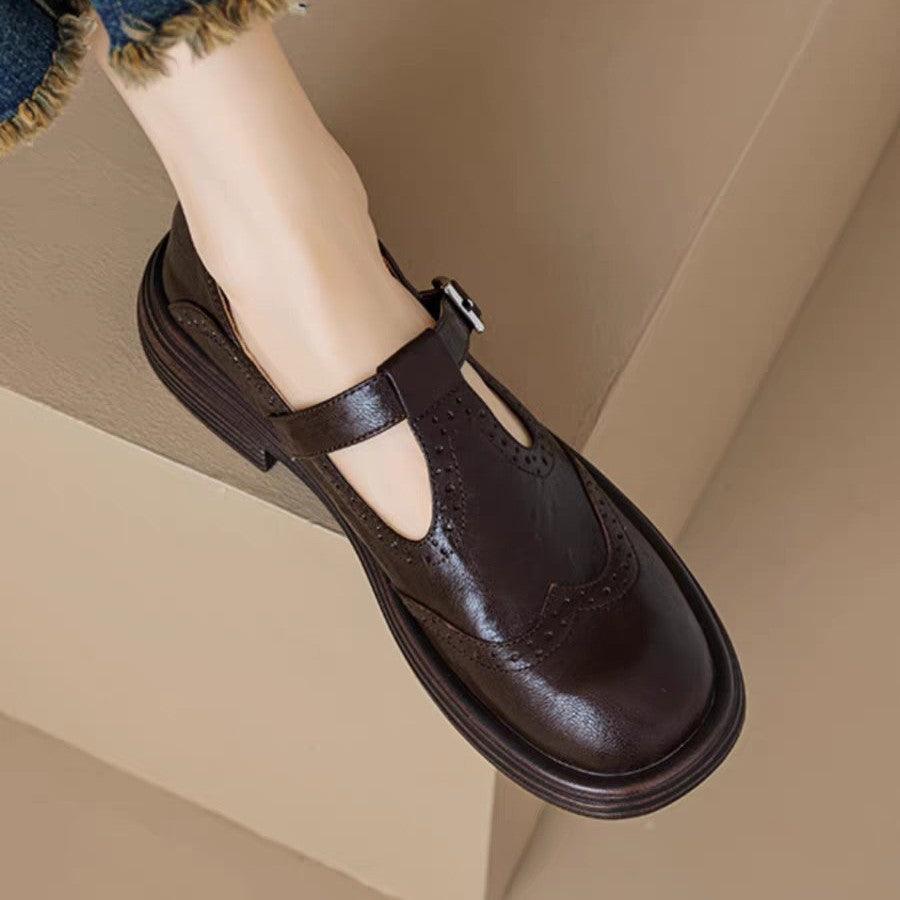 Sophia leather Mary Jane flats in brown