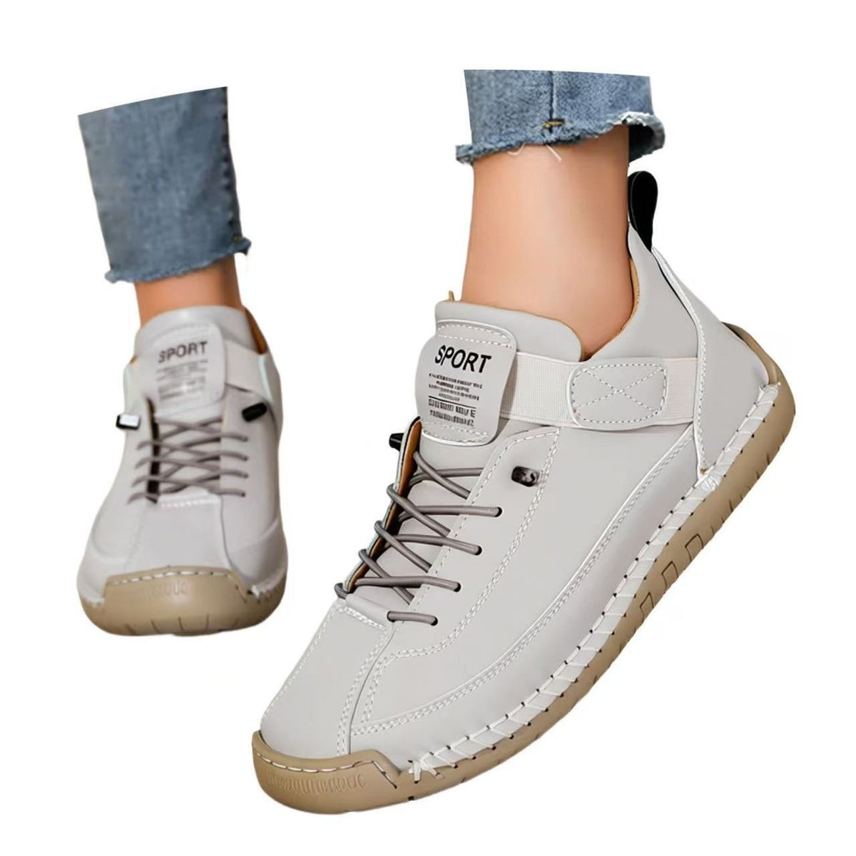 Saela hand-stitched flats in light gray