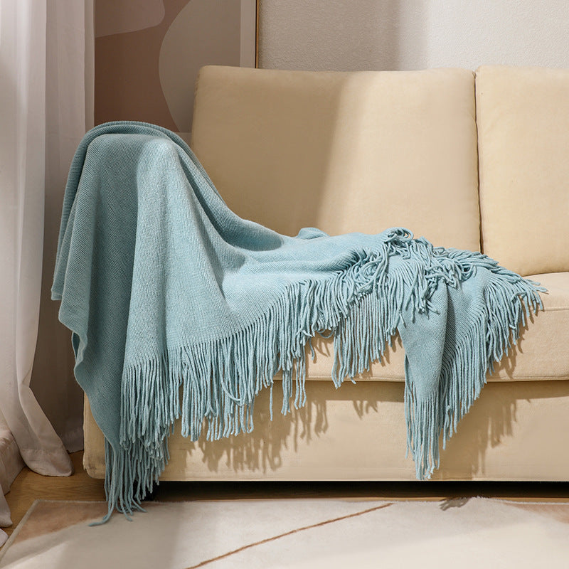 Knitted Tassel Throw Blanket