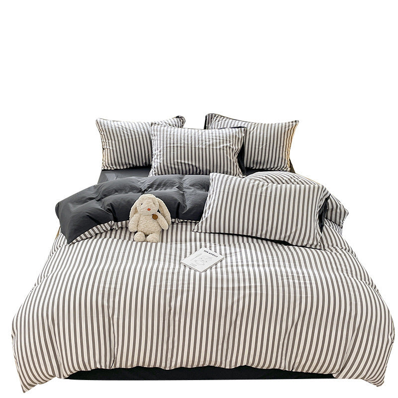 Brushed Stripe 4-Piece Duvet Cover Set