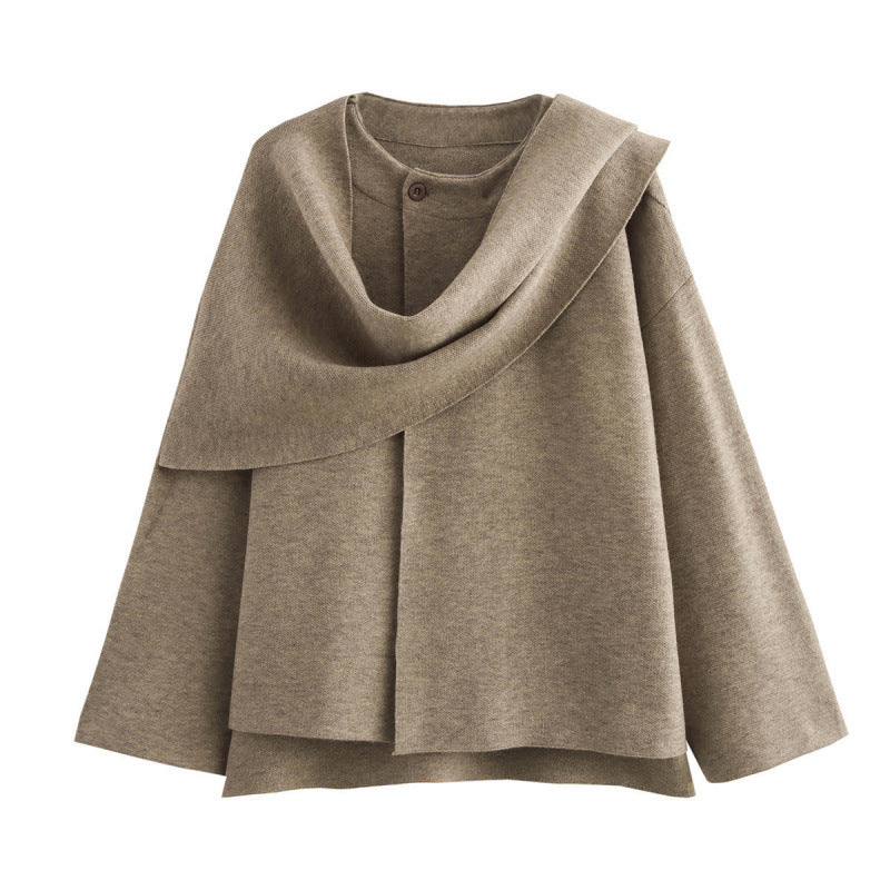 Oceane | Women's Asymmetric Scarf-Collar Knitted Coat
