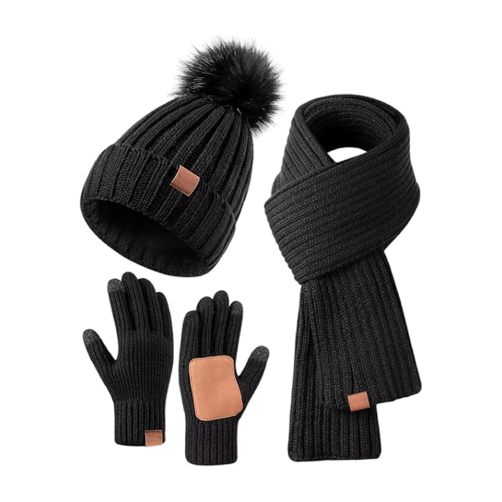 Adele | Knitted Hat, Scarf & Touchscreen Glove Set