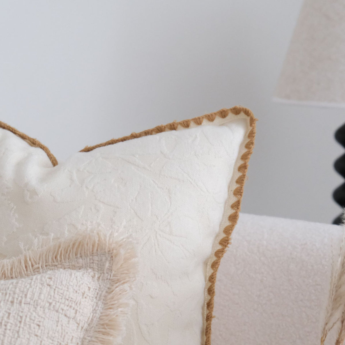 Cotton Linen Throw Pillow Cover | Lace Trim & Tassels
