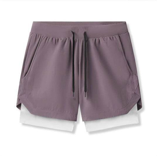 Mens Double Layer Running Shorts Athletic Breathable Training Pants