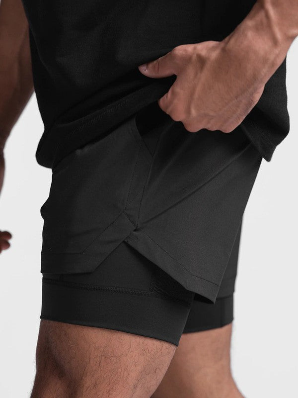 Mens Double Layer Running Shorts Athletic Breathable Training Pants