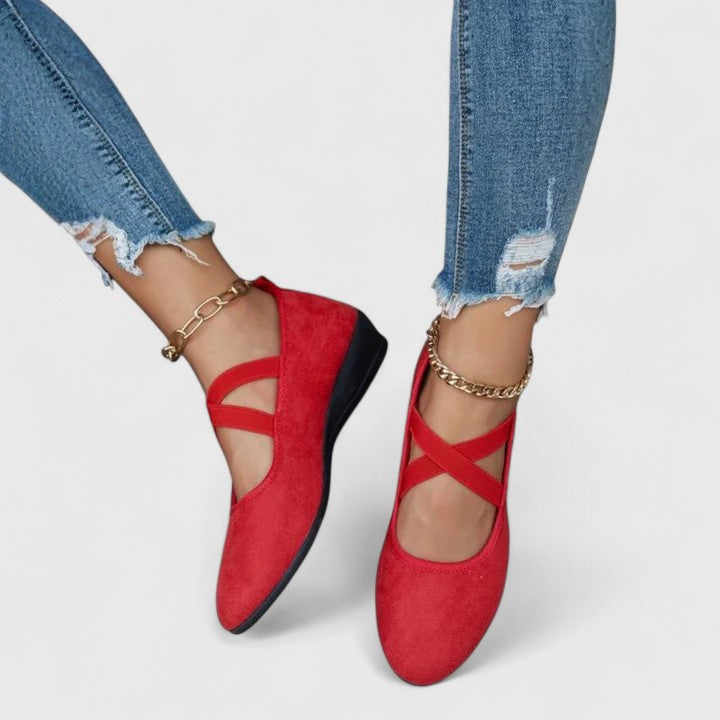 Noemi | Women's Suede Criss-Cross Strap Low-Wedge Flats