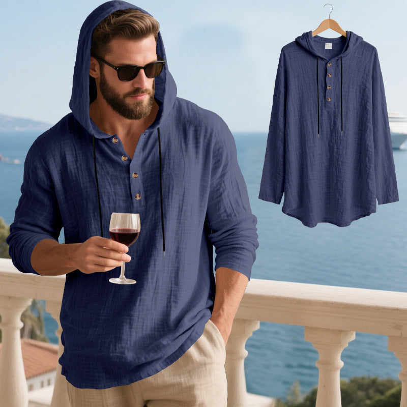 Hadrien | Men's Long-Sleeve Linen-Blend Henley Tee