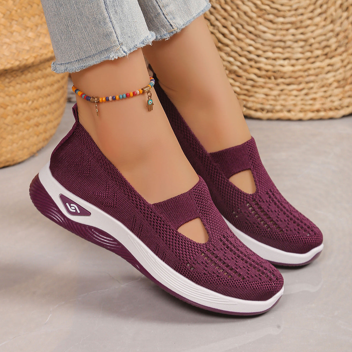 Aloriana mesh slip-on shoes in deep purple