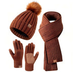Adele | Knitted Hat, Scarf & Touchscreen Glove Set