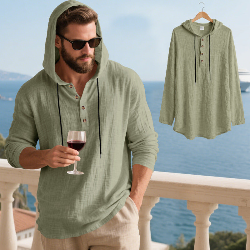 Hadrien | Men's Long-Sleeve Linen-Blend Henley Tee