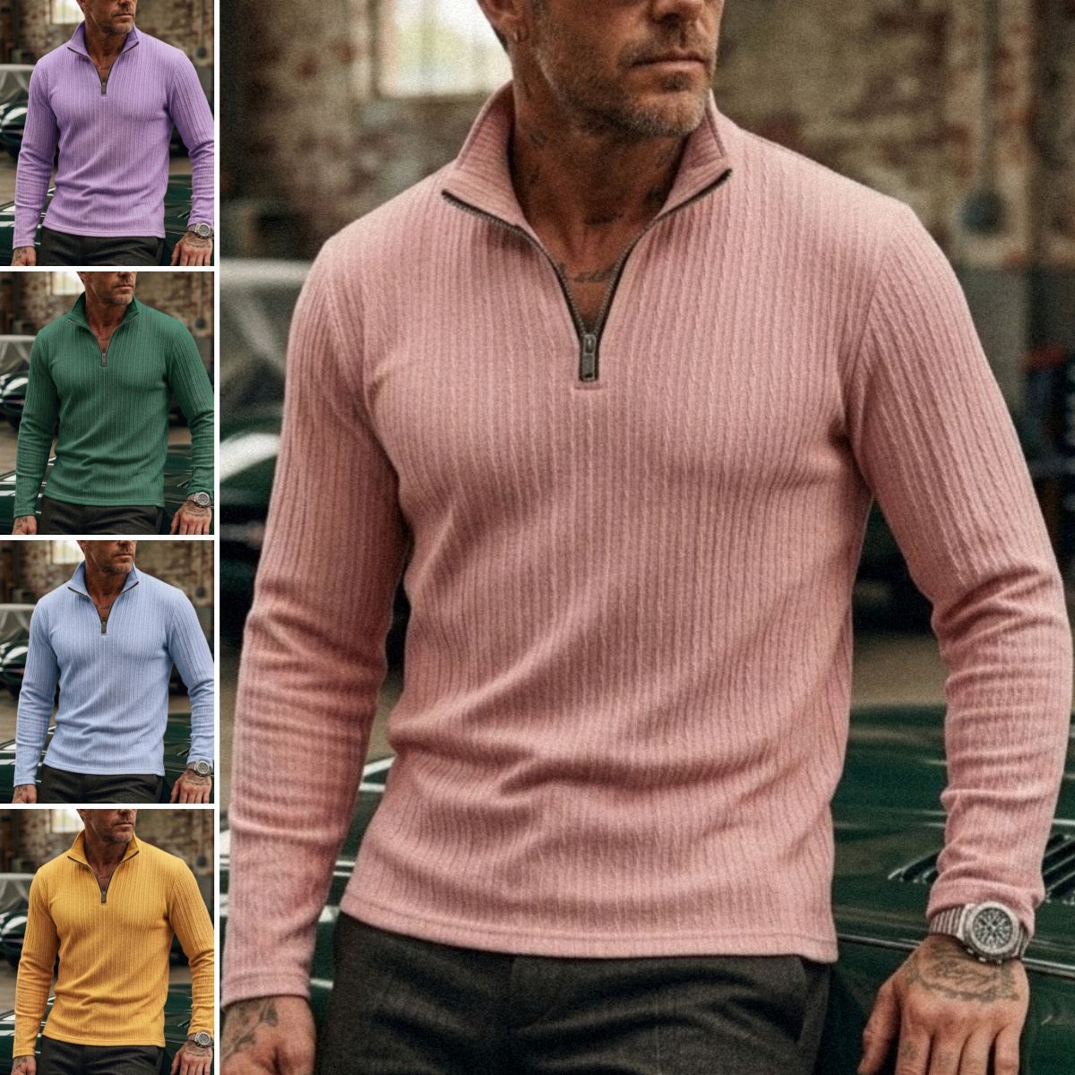 Gerard | Men's Jacquard Quarter-Zip Long-Sleeve Polo