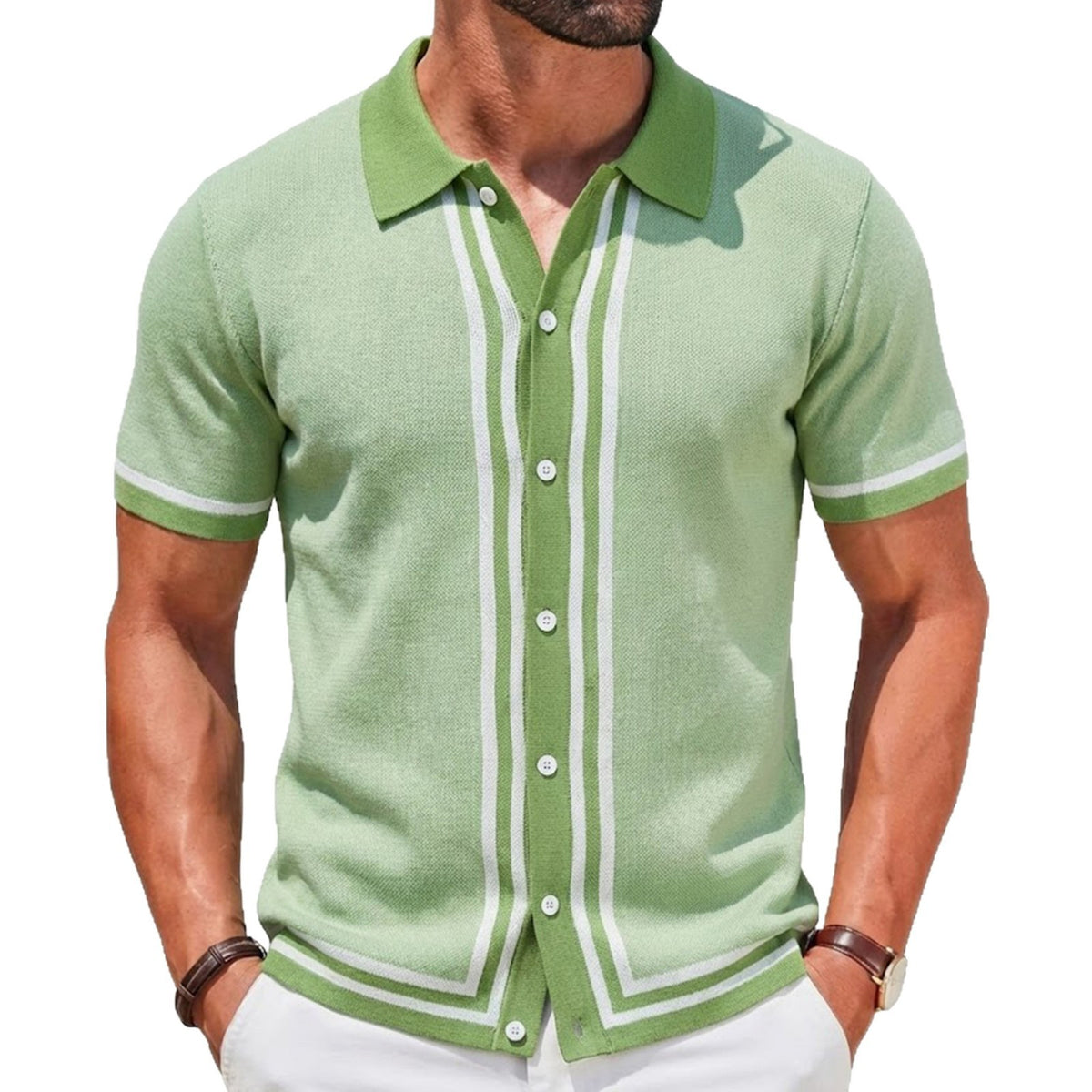 Ferdinand | Men's Striped Knit Short-Sleeve Polo Shirt