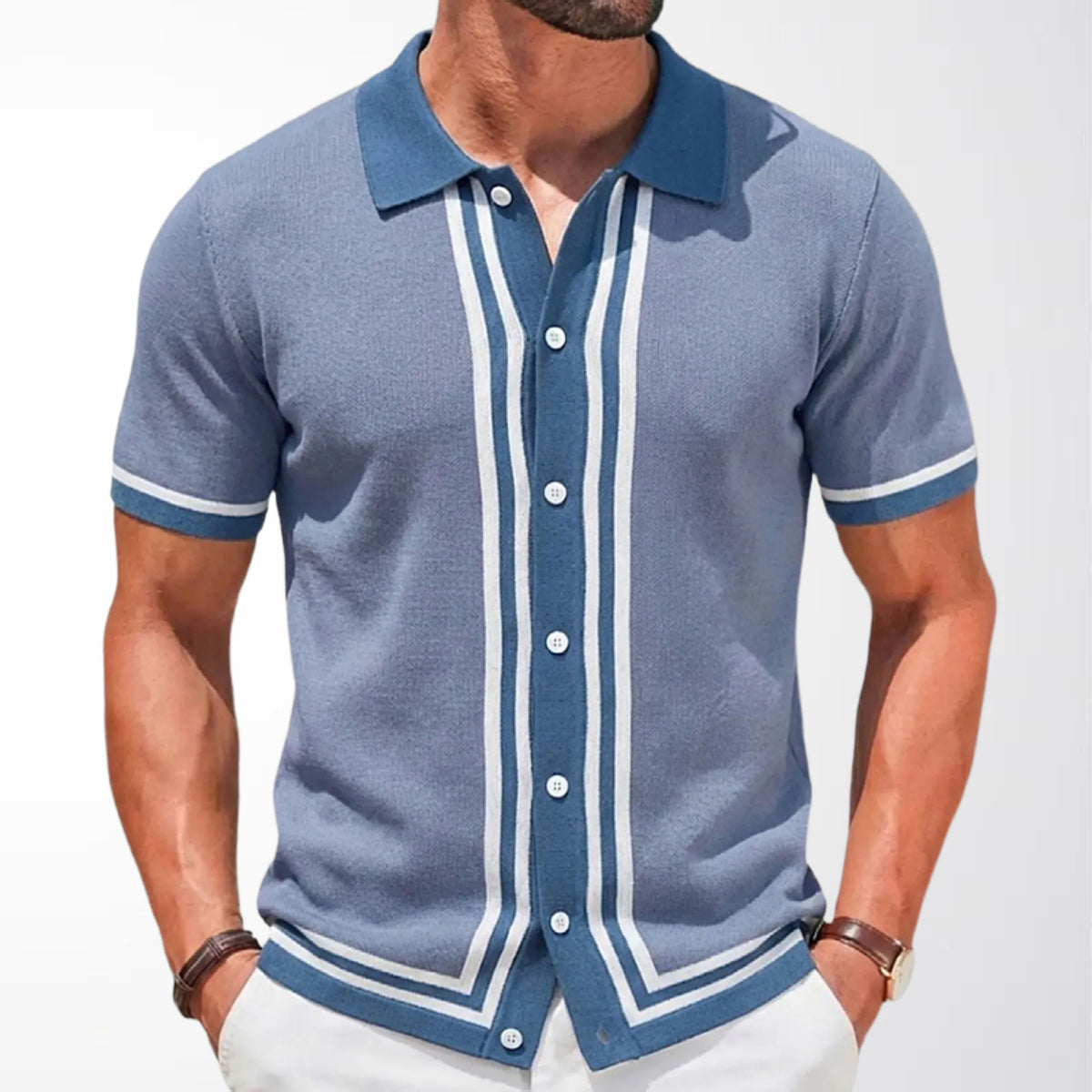 Ferdinand | Men's Striped Knit Short-Sleeve Polo Shirt