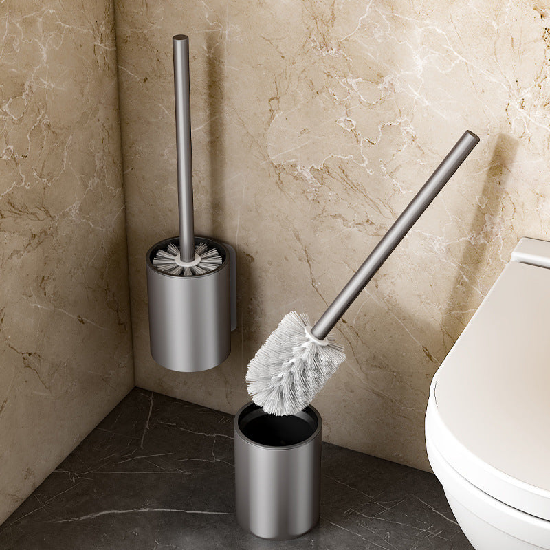 Cylinder Holder Toilet Brush Set — Matte Black Plastic