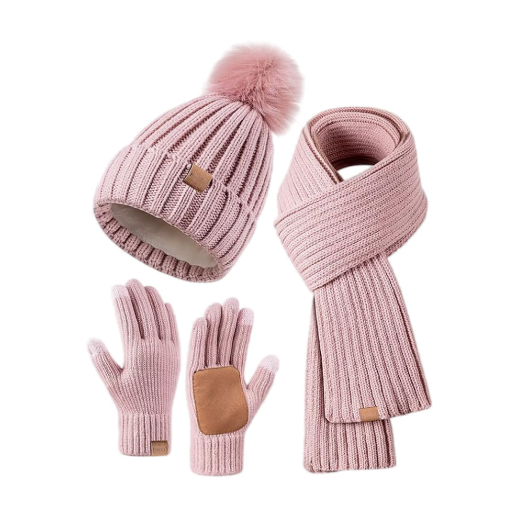 Adele | Knitted Hat, Scarf & Touchscreen Glove Set