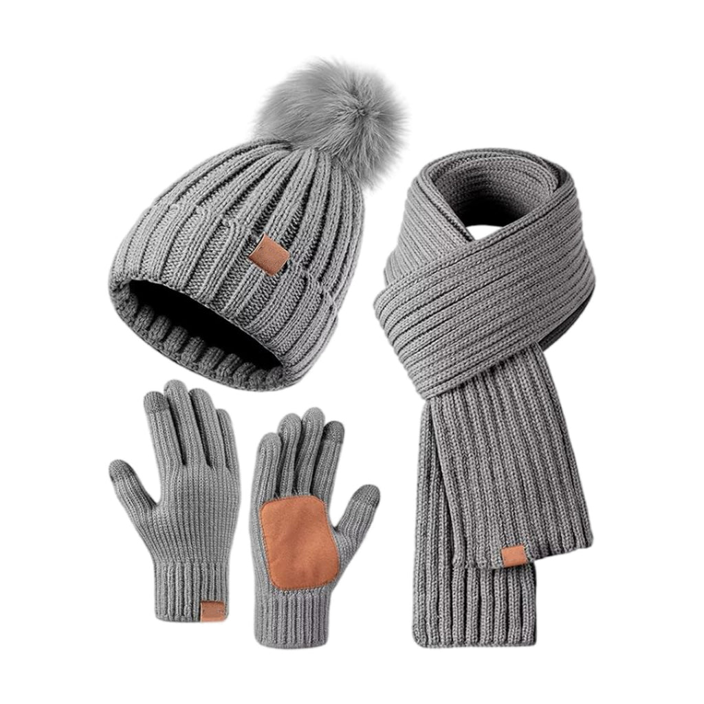 Adele | Knitted Hat, Scarf & Touchscreen Glove Set