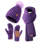 Adele | Knitted Hat, Scarf & Touchscreen Glove Set