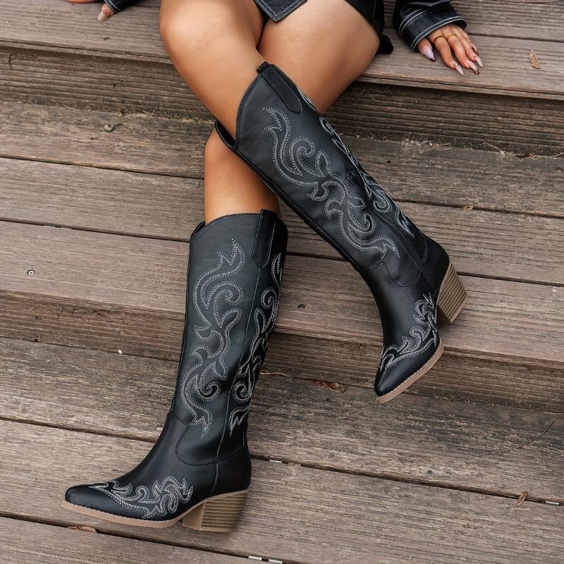 Elise | Women's Embroidered Mid-Heel Cowboy Boots