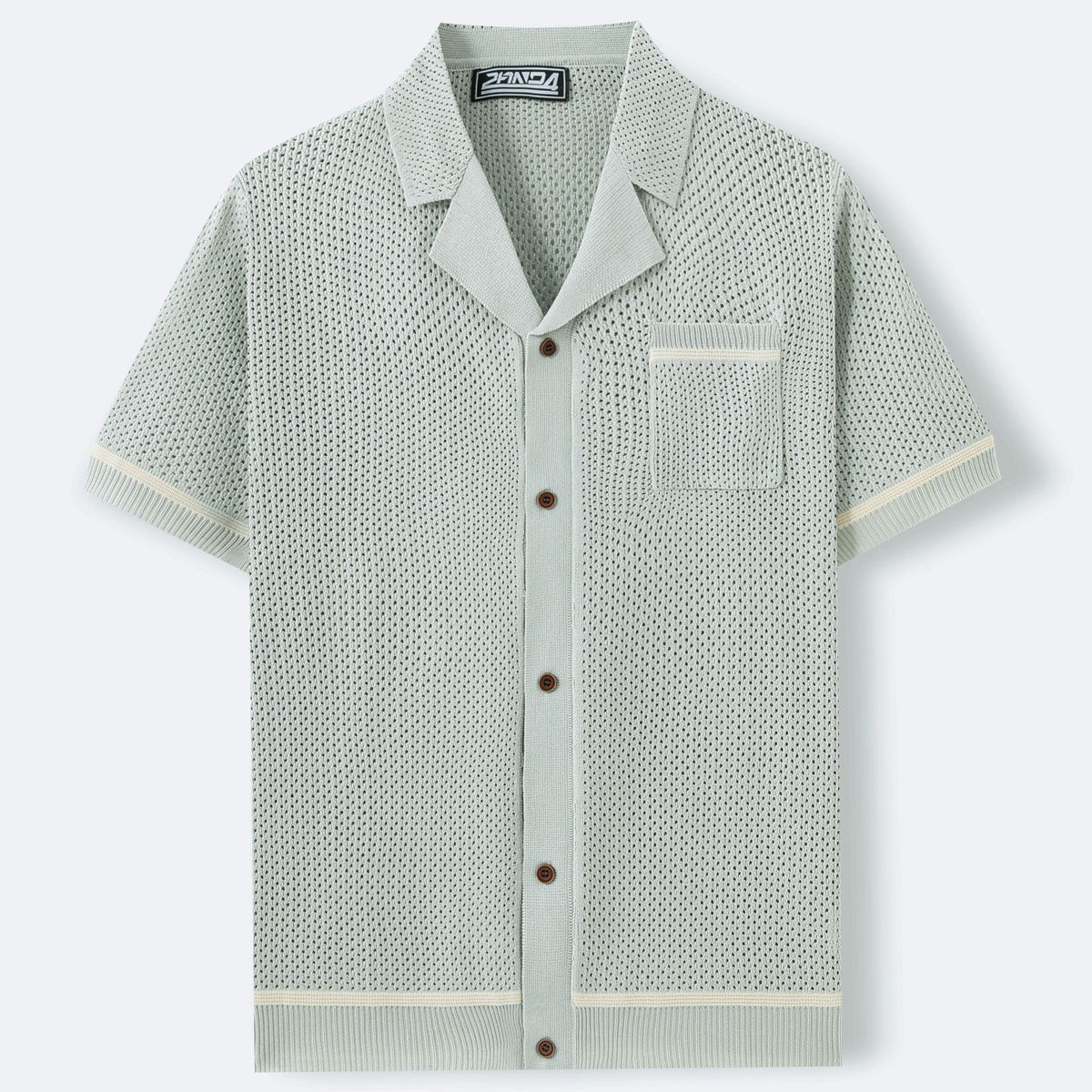 Benoit | Men's Cuban Collar Open-Knit Polo Shirt