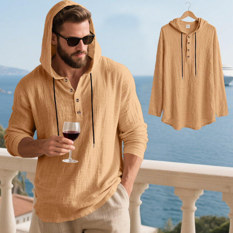 Hadrien | Men's Long-Sleeve Linen-Blend Henley Tee