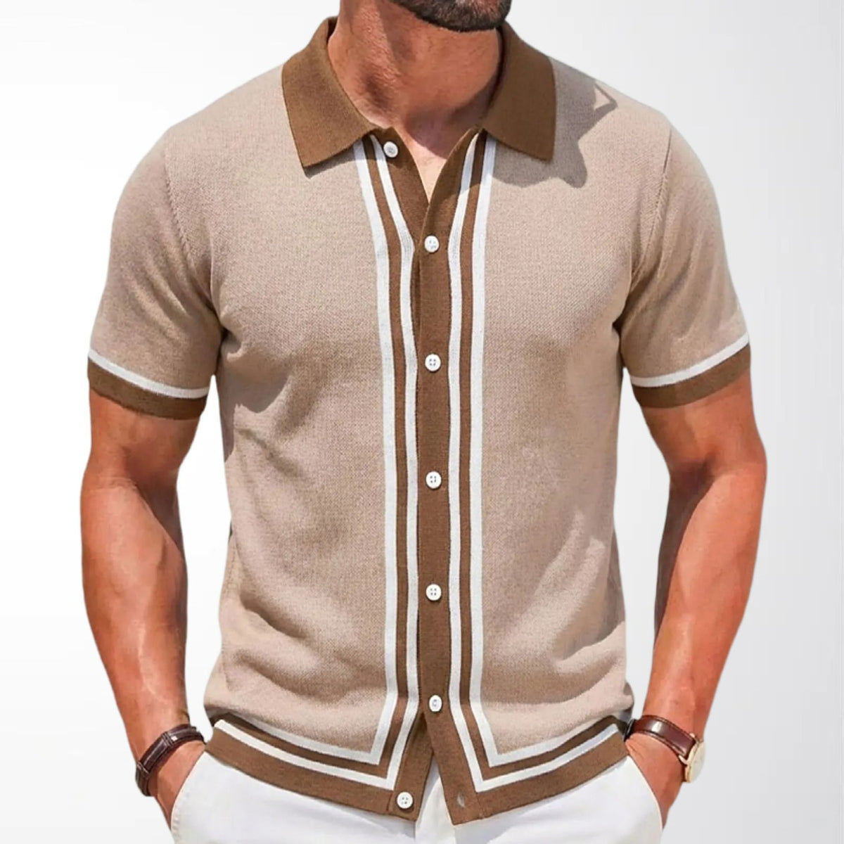Ferdinand | Men's Striped Knit Short-Sleeve Polo Shirt