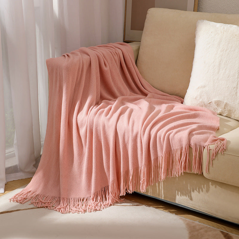 Knitted Tassel Throw Blanket