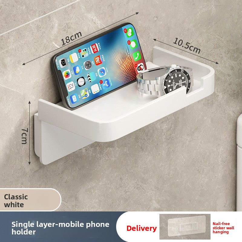 Wall-Mounted Toilet Roll Holder — Matte Black Open Shelf