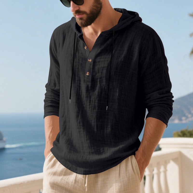 Hadrien | Men's Long-Sleeve Linen-Blend Henley Tee