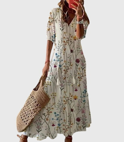 Adeline | Women's Boho Floral V-Neck Tiered Maxi Dress