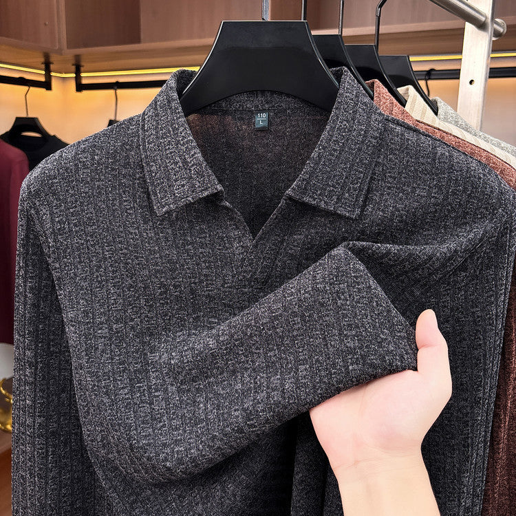 Adrien | Men's Long-Sleeve Ribbed Knit Polo Shirt