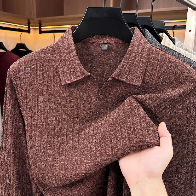 Adrien | Men's Long-Sleeve Ribbed Knit Polo Shirt