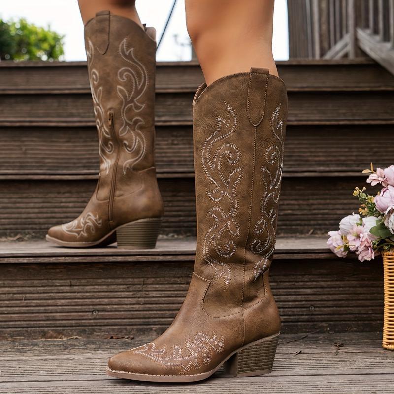 Elise | Women's Embroidered Mid-Heel Cowboy Boots