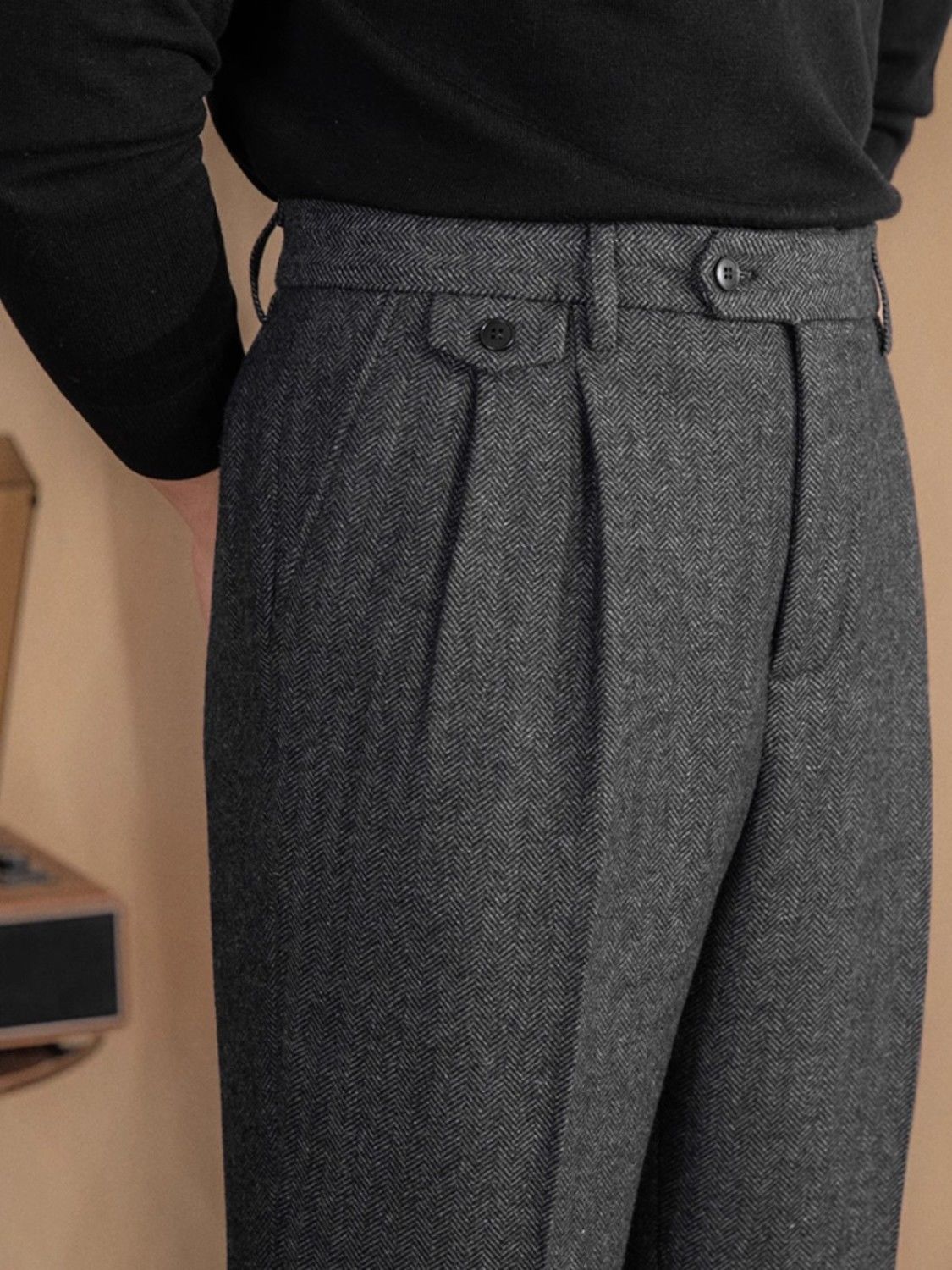 Italian Herringbone Mens Cropped Pants